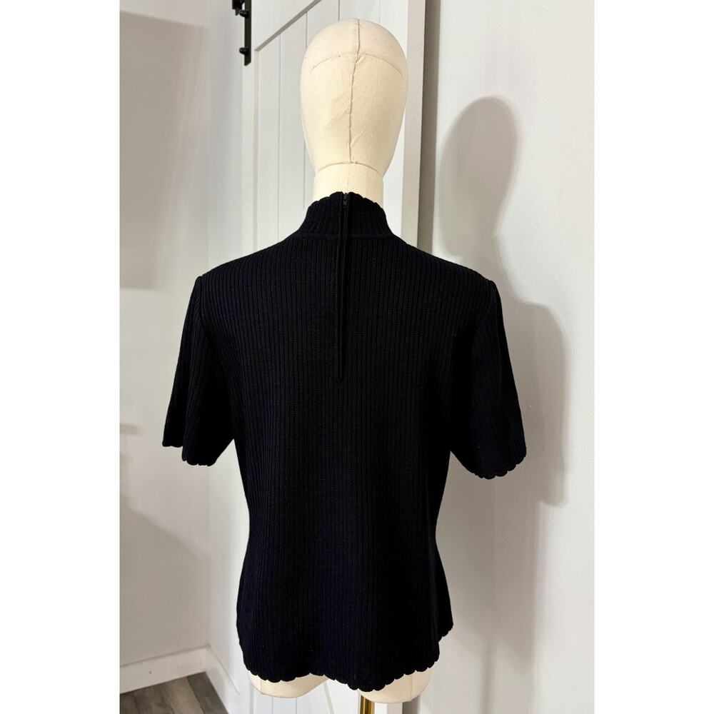 St. John Black Ribbed Short-Sleeve Mock Neck Top - Picture 5 of 9